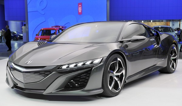The Acura NSX concept vehicle is seen on display at Cobo Center during press preview days of the North American International Auto show in Detroit